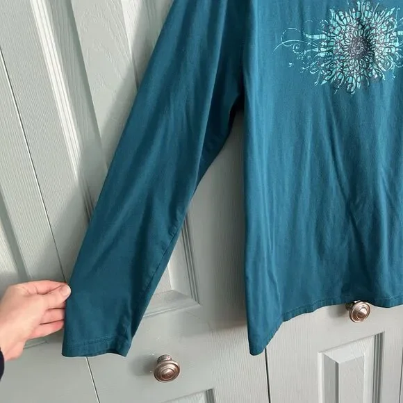 Tek Gear Womens Y2K Teal Graphic Long Sleeve T-Shirt XL - Picture 4 of 8